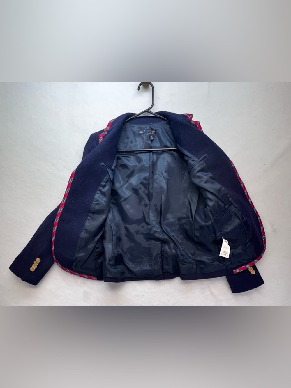 346 Brooks Brothers Womens Wool Striped Trim Blazer Jacket Navy Red Size 4 P - Picture 4 of 15